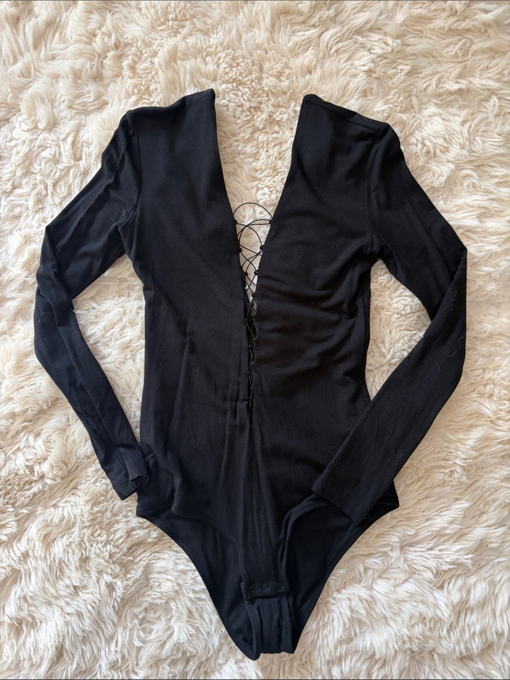 T Alexander Wang Long-Sleeve Black Lace-Up Bodysuit Size S